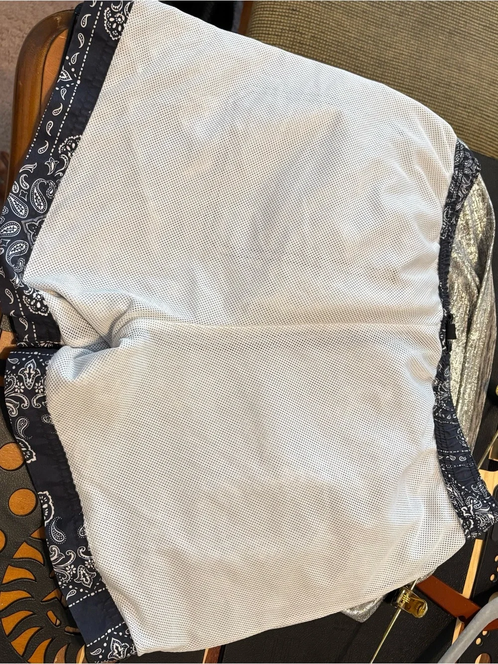 Pacsun Men's White Mesh Athletic Shorts with Navy Paisley trim